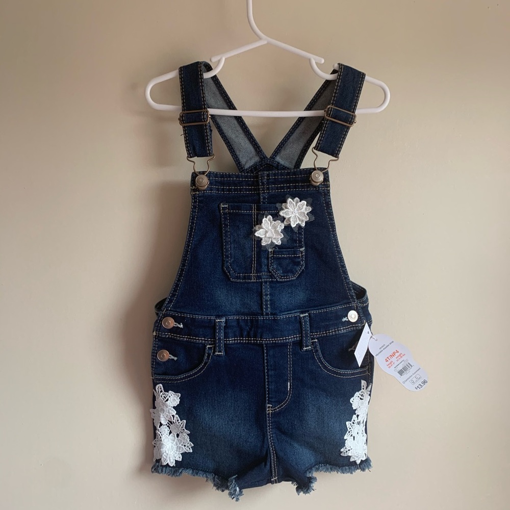 Wonder Nation Denim Shorts Overalls Floral